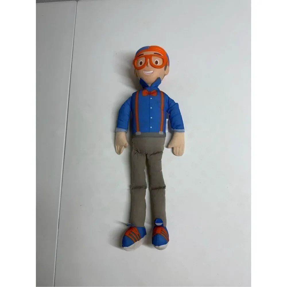 Blippi Bendable Plush Doll, 16” Tall Featuring SFX Squeeze Belly to Hear Works
